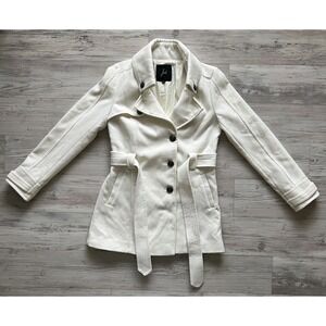 Jack Belted Peacoat Jacket Women's Medium Bronze-Tone Metal Buttons Chic